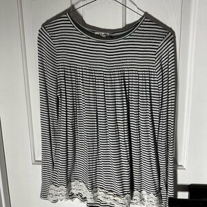 Jolt Black and White Striped Long Sleeve Top